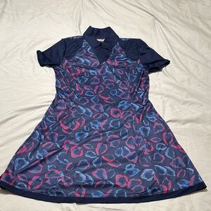 PGA Tour Navy Blue and Pink Abstract Floral Lycra Golf Dress
